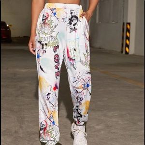 skull and graphic print slant pocket sweatpants